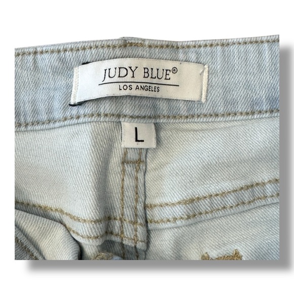 Judy Blue High Waist Bleach Cut Denim Shorts Raw Hem JB150073 Women’s Size L - Picture 8 of 11